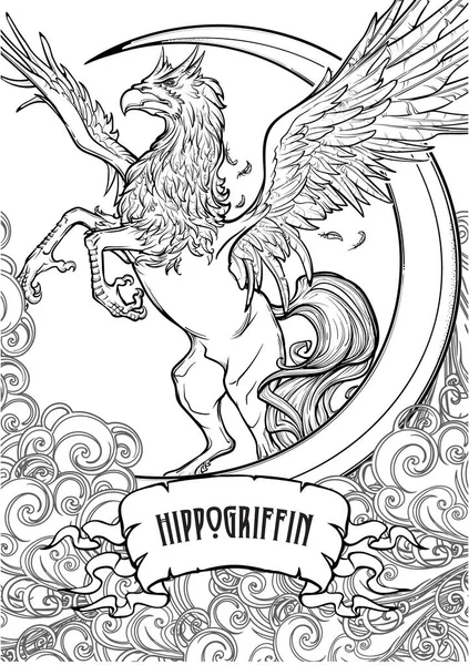 Hippogriff o Hippogryph bestia sobrenatural. Boceto sobre fondo blanco — Vector de stock