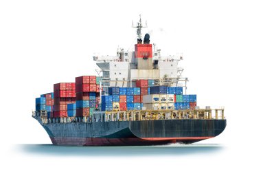 Container Cargo ship in the ocean isolated on white background, Freight Transportation, Shipping, Nautical Vessel, Logistic Import Export background. clipart