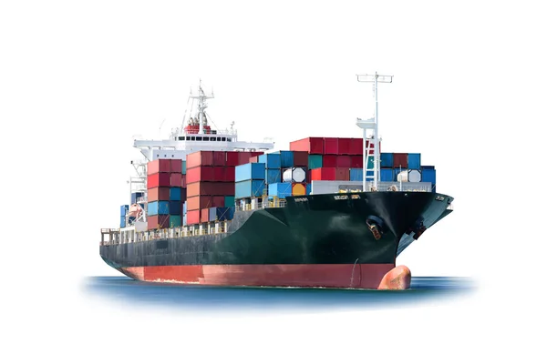 孤立的白色背景，货运及物流、 航运、 航海船只上的集装箱货船. — 图库照片