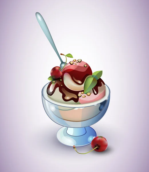 Ice Cream With Cherry — Stock Vector