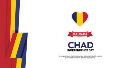 Chad Bağımsızlık Günü Tasarımı, 11 Ağustos 'un minimalist tasarım şablonu, her iki tarafında bayrak perdeleri, Chad haritası ve poster ve afiş şeklinde bayrak olan elementler.