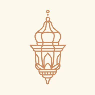 Ramazan kutlamaları için Monoline feneri çizimi. Nilüfer konseptli Ortadoğu tarzı lamba ikonu tasarımı.
