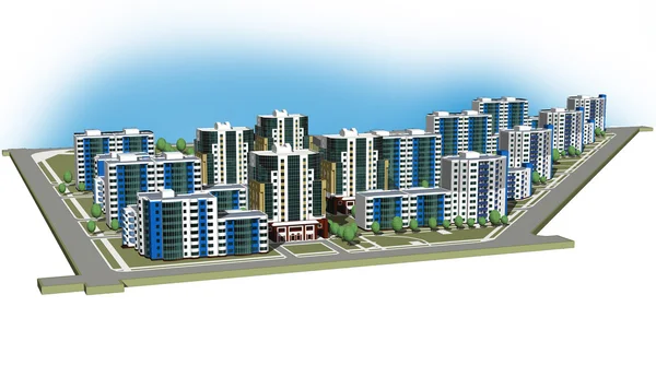 Mavi bir arka plan üzerinde çeşitli evler