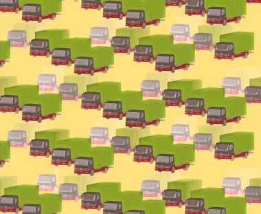 Background-pattern. Colorful small car models staggered on the color, white or black background. 3D modeling clipart