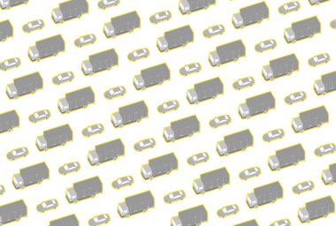 Arka plan-deseni. Renkli küçük araba modelleri renkli damalı, beyaz veya siyah arka plan. 3D modelleme