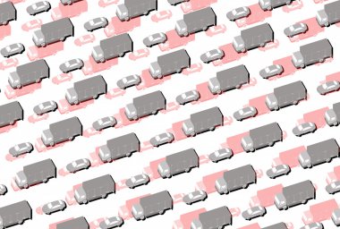 Arka plan-deseni. Renkli küçük araba modelleri renkli damalı, beyaz veya siyah arka plan. 3D modelleme