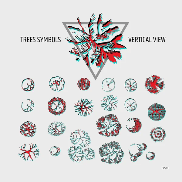 Conjunto de símbolos de árboles de vista vertical — Archivo Imágenes Vectoriales