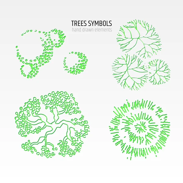 Symboles d'arbre dessinés — Image vectorielle