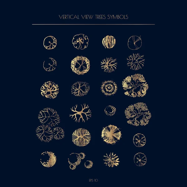 Conjunto de símbolos de árboles de vista vertical — Vector de stock