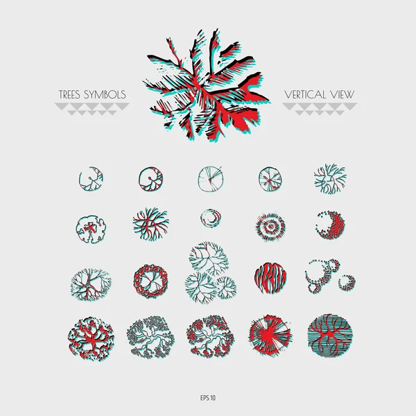 Set verticale weergave bomen symbolen — Stockvector