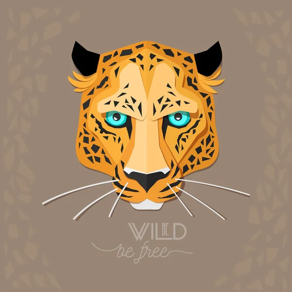 Paper leopard face  'be wild, be free' — Stockový vektor