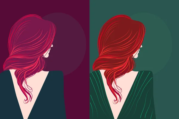 Conjunto de mujeres con cabello largo — Vector de stock