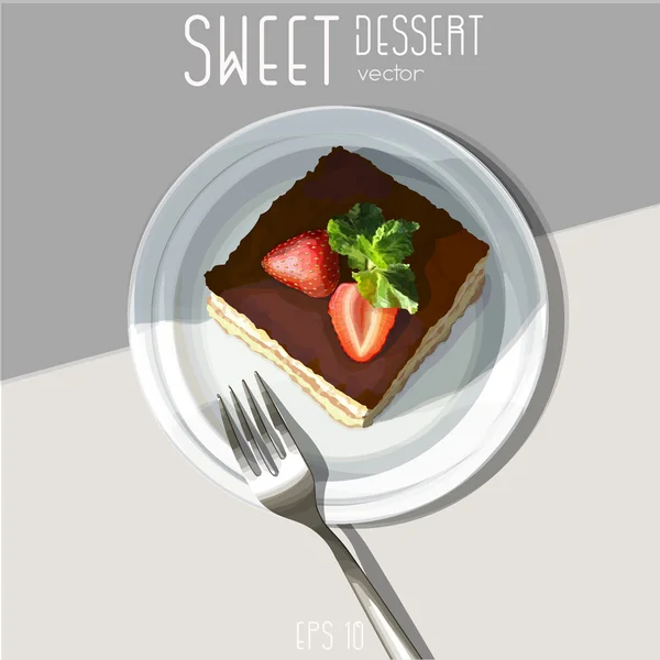 Pastel de chocolate con fresas — Vector de stock