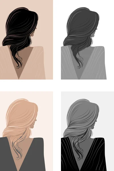 Conjunto de mujeres con cabello largo — Vector de stock