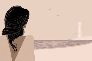 sahil üzerinde duran uzun saçlı olan kadın