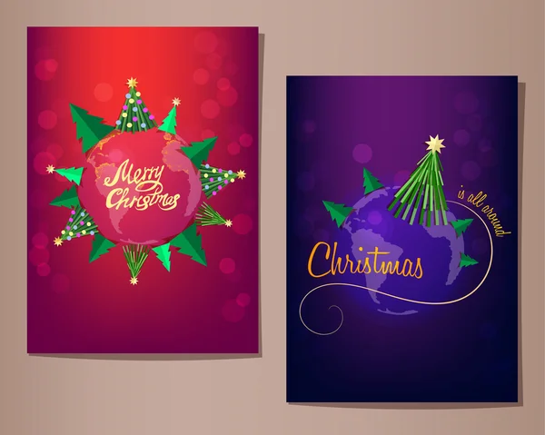 Conjunto de tarjetas de felicitación de Navidad — Vector de stock