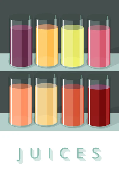 Huit verres de jus colorés — Image vectorielle