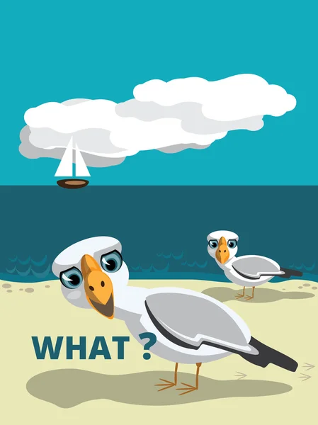 Cartoon seagulls walking the seashore — Stock Vector