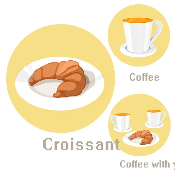 Kávé és croissant-t tartalmaz ikonok beállítása. . — Stock Vector