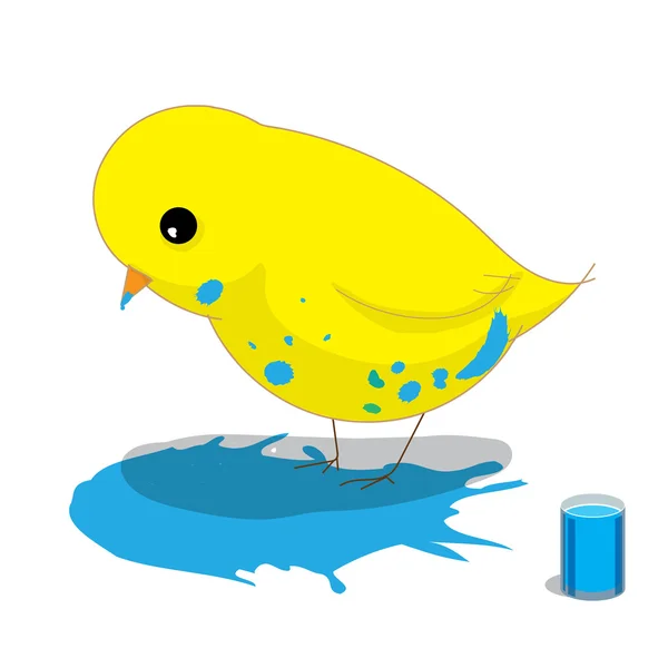 Pájaro cubierto con salpicaduras de pintura azul — Archivo Imágenes Vectoriales