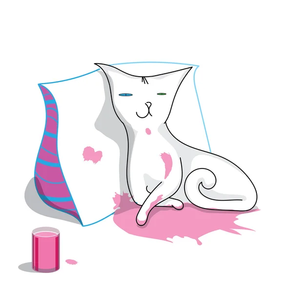 Белая кошка, полагающаяся на подушку — стоковый вектор