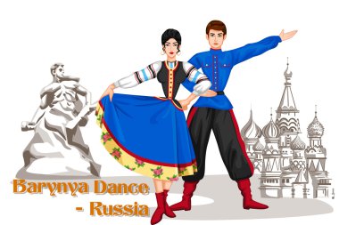 Rus çift Rusya'nın Barynya dans performans