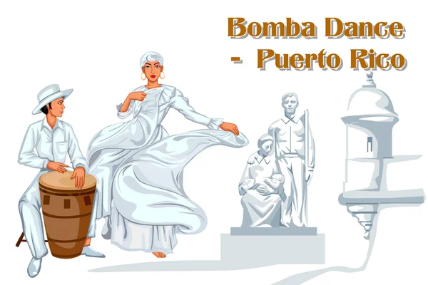 Casal realizando dança Bomba de Porto Rico — Vetor de Stock