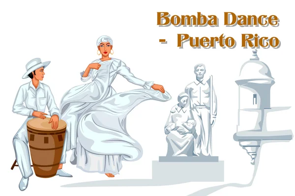 Pareja realizando Bomba danza de Puerto Rico — Vector de stock