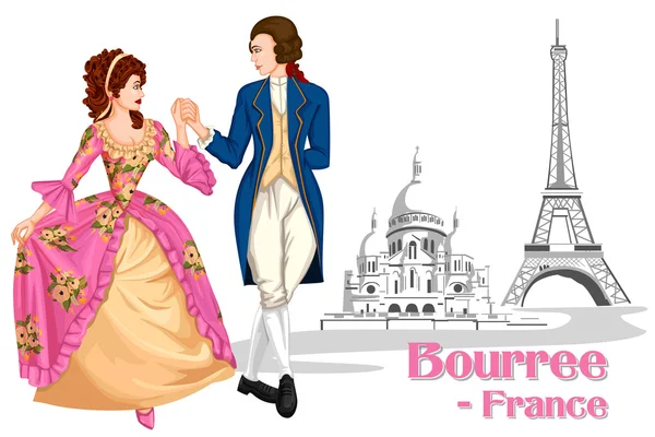 法国夫妇表演的法国一起舞蹈 — 图库矢量图片