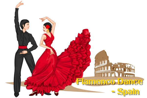 スペインのフラメンコ ダンスを実行するスペイン人カップル — ストックベクタ