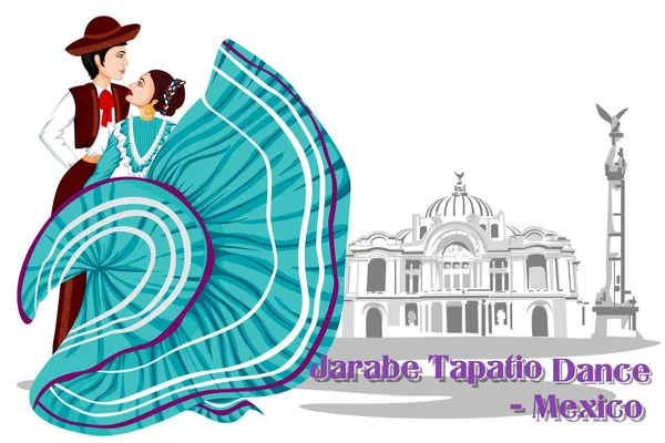 Pareja mexicana interpretando Jarabe Tapatio Danza de México — Vector de stock