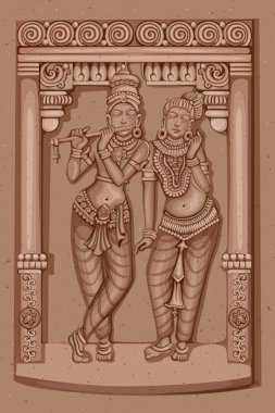 Vintage heykeli Hint tanrısı Radha ve Krishna heykel