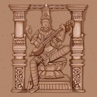 Vintage Hint Tanrıça Saraswati heykel heykeli