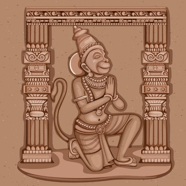 Vintage Statue of Indian Lord Hanuman Sculpture — Stock Vector