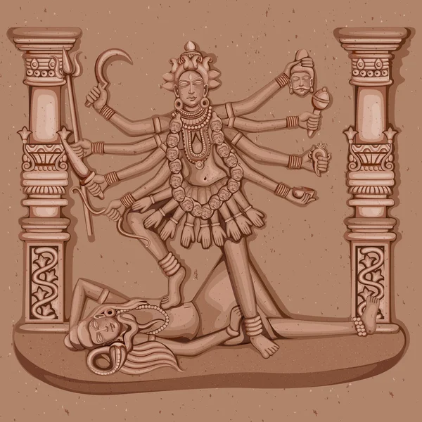 Vintage Statue of Indian Goddess Kali Sculpture — Stock Vector