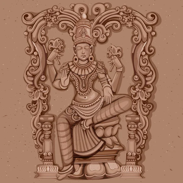 Estátua vintage da deusa indiana Lakshmi Escultura — Vetor de Stock