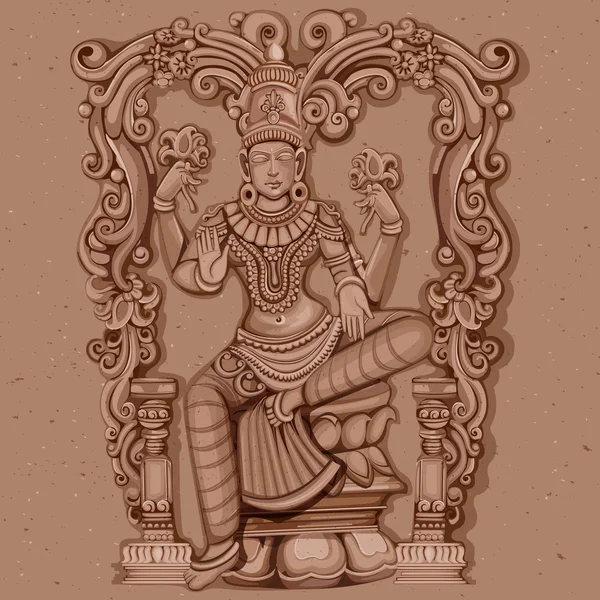 Vintage Statue of Indian Goddess Lakshmi Sculpture — Stock Vector