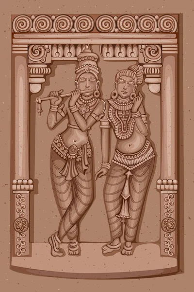 Vintage indiai Isten Rádhá és Krisna-szobor szobor — Stock Vector