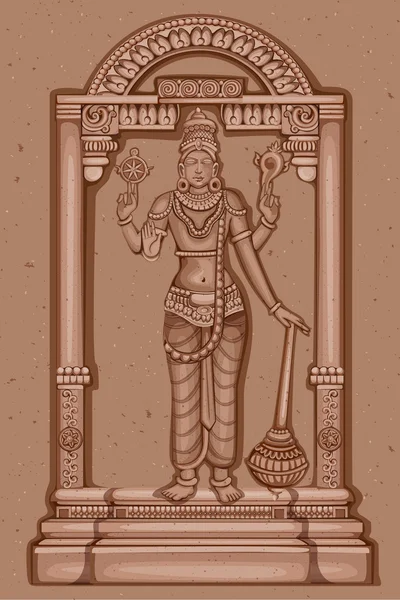 Vintage standbeeld van Indische Lord Vishnu beeldhouwkunst — Stockvector