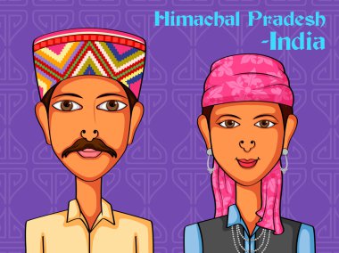Himachali çift Himachal Pradesh, Hindistan'ın geleneksel kostüm