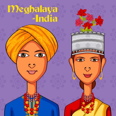 Meghalayan çift geleneksel kostüm: Meghalaya, India