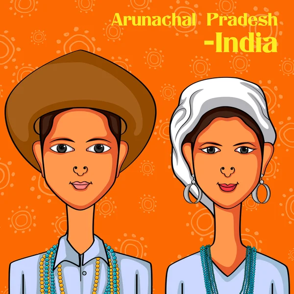 Arunachali Couple in traditional costume of  Arunachal Pradesh, India — Stock Vector