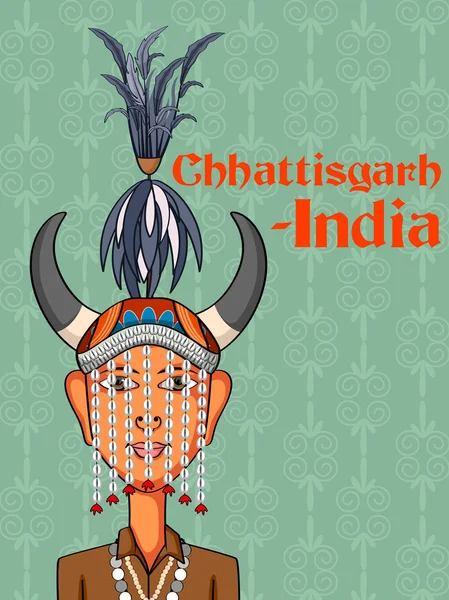 Chhattisgarh Man i traditionell dräkt av Chhattisgarh, Indien — Stock vektor