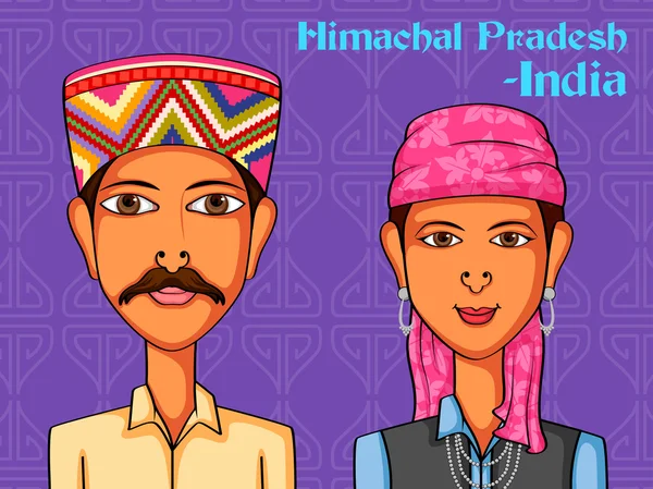 Himachali Casal em traje tradicional de Himachal Pradesh, Índia —  Vetores de Stock