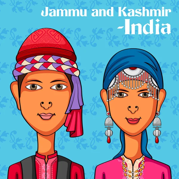 Kashmiri Couple in traditional costume of Jammu and Kashmir, India — Stock Vector