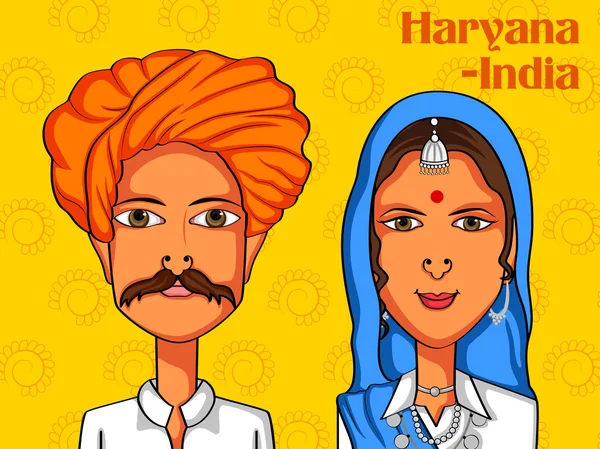 Casal Haryanvi em traje tradicional de Haryana, Índia —  Vetores de Stock