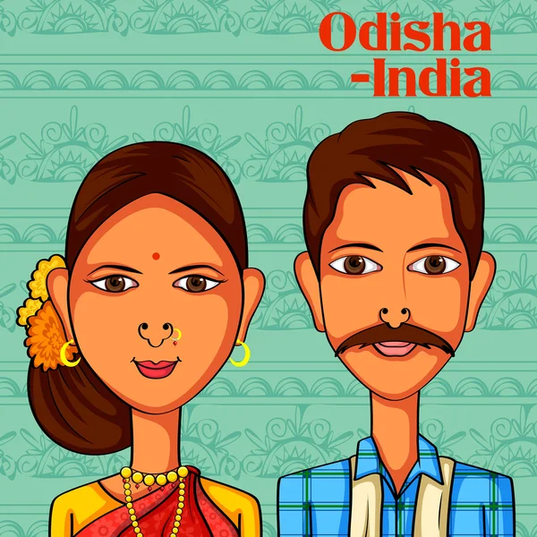 Odiai paar in traditionele klederdracht van Odisha, India — Stockvector