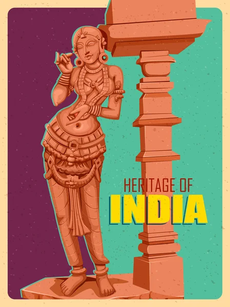 Cartel Vintage Estatua de la escultura femenina india — Vector de stock