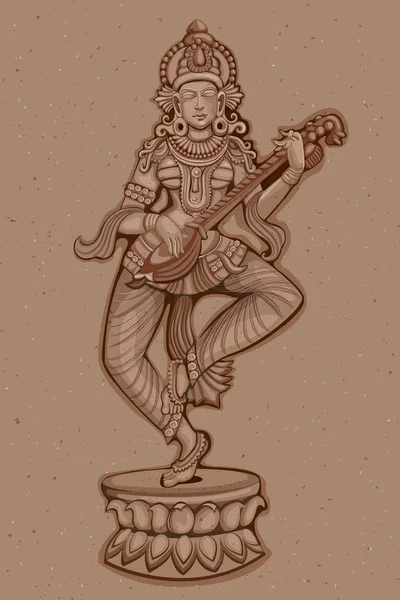 Estatua Vintage de la diosa india Saraswati Escultura — Archivo Imágenes Vectoriales