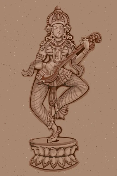 Estatua Vintage de la diosa india Saraswati Escultura — Vector de stock